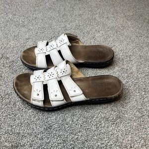 Clarks Sandals Womens Size 7 White Leather Slide Comfort‎ Shoes Slip On